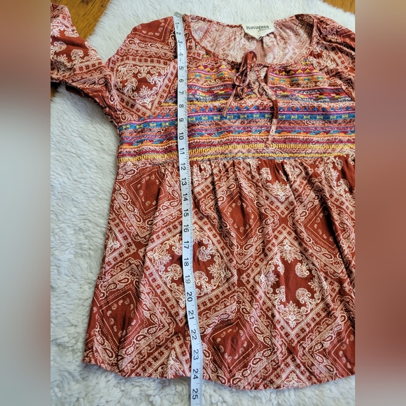 Savanna Jane Blouse Embroidered Shirt Floral Bandana Print Rayon Size Large - Picture 7 of 7